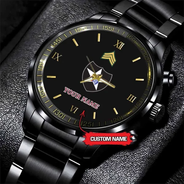 Army Watch, Army 2Nd Infantry Division Custom Black Fashion Watch Proudly Served Gift, Military Watches, Us Army Watch