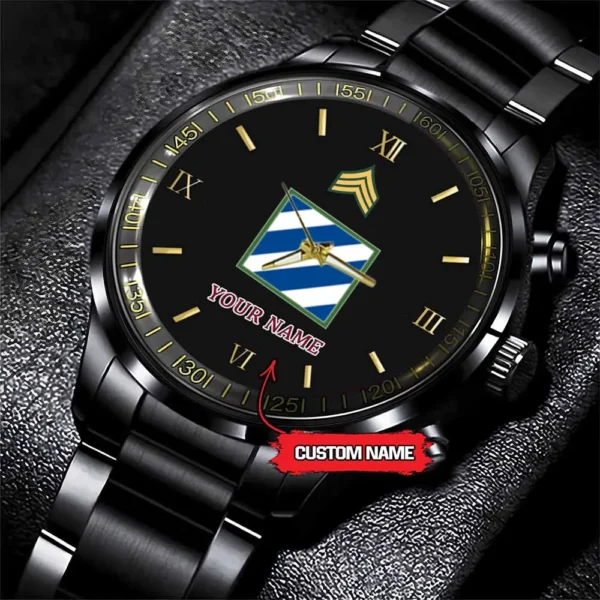 Army Watch, Army 3Rd Infantry Division Custom Black Fashion Watch Proudly Served Gift, Military Watches, Us Army Watch