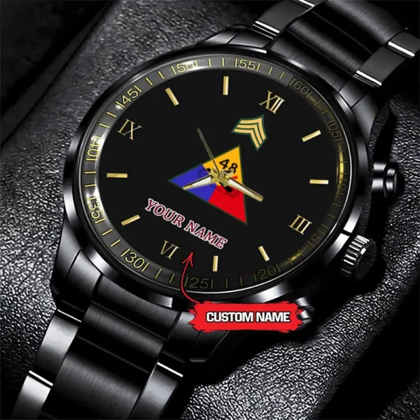 Army Watch, Army 48Th Armored Division Custom Black Fashion Watch Proudly Served Gift, Military Watches, Us Army Watch