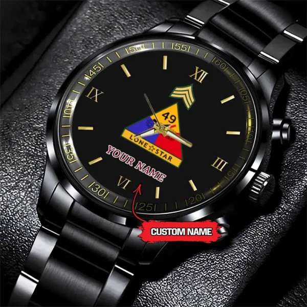 Army Watch, Army 49Th Armored Division Custom Black Fashion Watch Proudly Served Gift, Military Watches, Us Army Watch