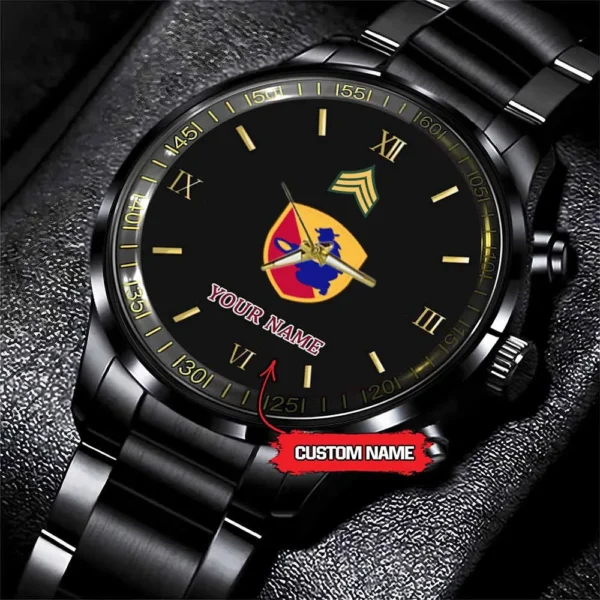 Army Watch, Army 49Th Infantry Division Custom Black Fashion Watch Proudly Served Gift, Military Watches, Us Army Watch