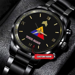 Army Watch, Army 5Th Armored Division Custom Black Fashion Watch Proudly Served Gift, Military Watches, Us Army Watch