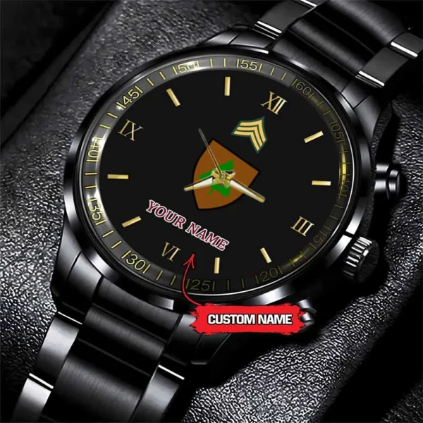 Army Watch, Army 91Th Infantry Division Custom Black Fashion Watch Proudly Served Gift, Military Watches, Us Army Watch