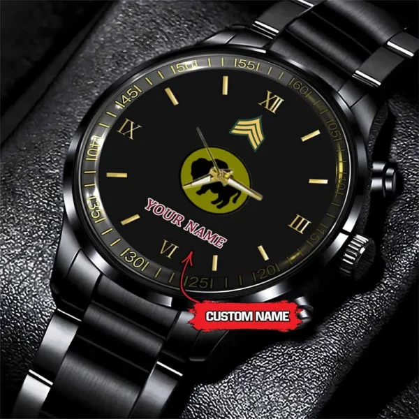 Army Watch, Army 92Th Infantry Division Custom Black Fashion Watch Proudly Served Gift, Military Watches, Us Army Watch