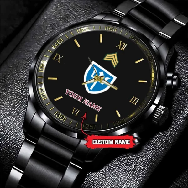 Army Watch, Army 97Th Infantry Division Custom Black Fashion Watch Proudly Served Gift, Military Watches, Us Army Watch