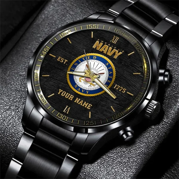 US Navy Black Fashion Watch Custom Your Name, Military Watches, Navy Watch, Best Military Watches