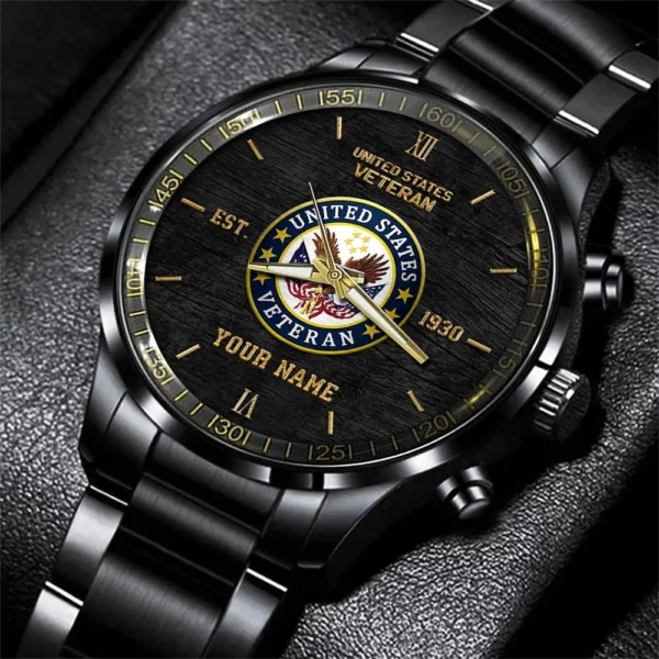 US Veteran Black Fashion Watch Custom Name, US Military Watch, Watches For Soldiers, Best Military Watches