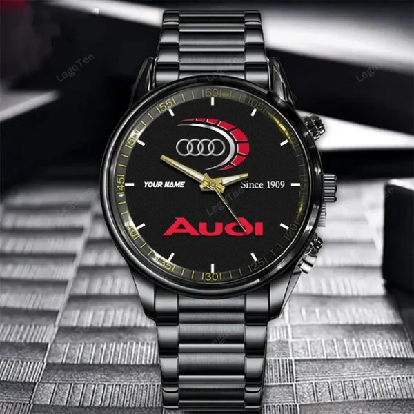 Audi Since 1909 Watch Custom Name, Stainless Steel Watch, Dad Gifts