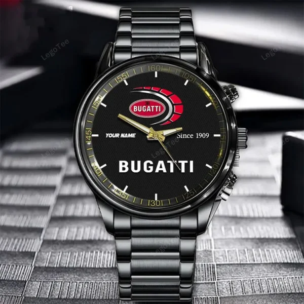 Bugatti Since 1909 Watch Custom Name, Stainless Steel Watch, Dad Gifts