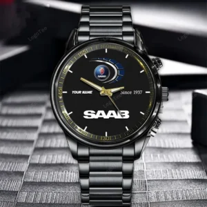 Saab Since 1937 Watch Custom Name, Stainless Steel Watch, Dad Gifts