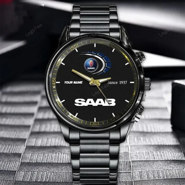 Saab Since 1937 Watch Custom Name, Stainless Steel Watch, Dad Gifts