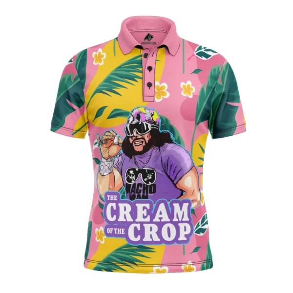 The Cream of the Crop Pro Wrestling Pink Tropical V3 Polo Goft Shirt