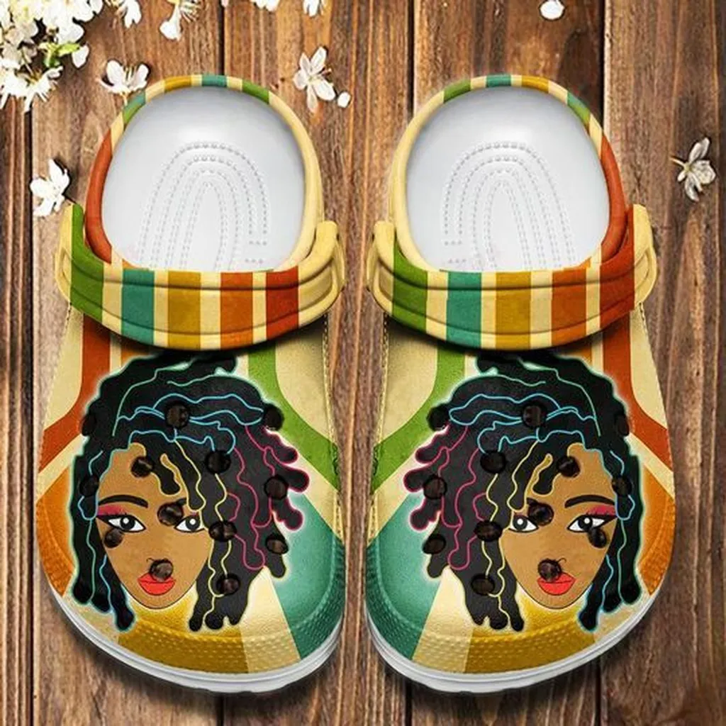 African American Black Girl White Sole Crocs, Personalized Crocs Classic Clogs