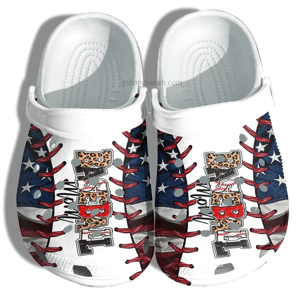 America Baseball Mom Leopard Croc