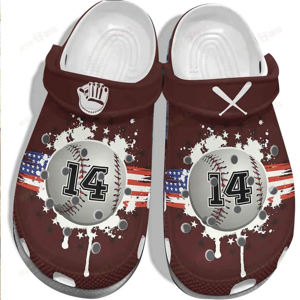 America Flag Baseball 14th Baseball Crocs Classic Clogs