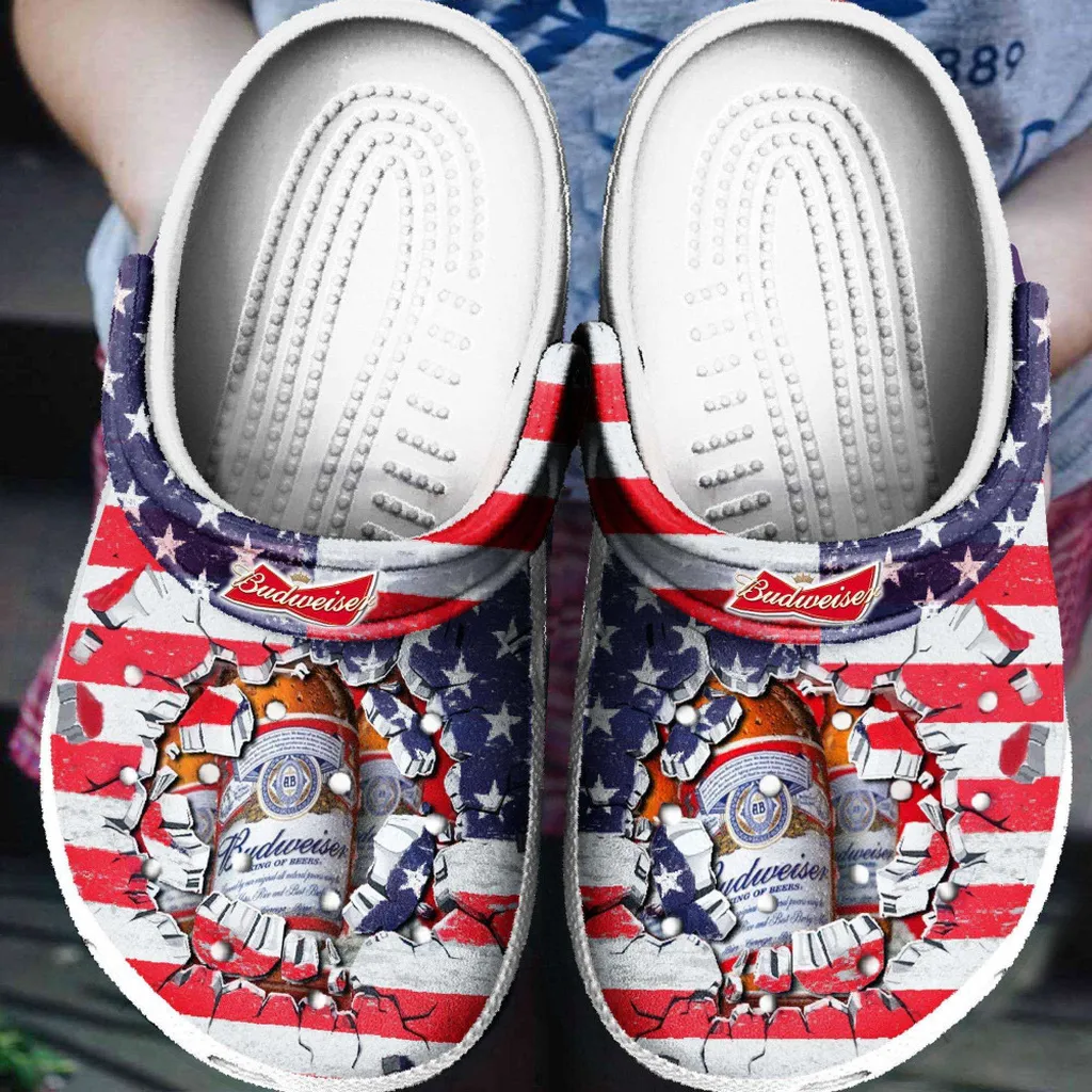 American Flag And Budweiser Rubber Crocs Clog