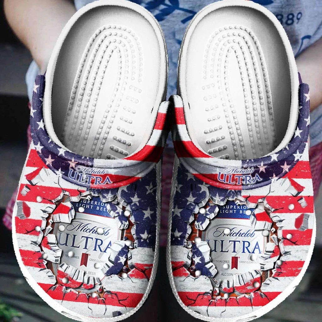 American Flag And Michelob Ultra For Mens And Womens Gift For Fan Classic Water Rubber Crocs Clog