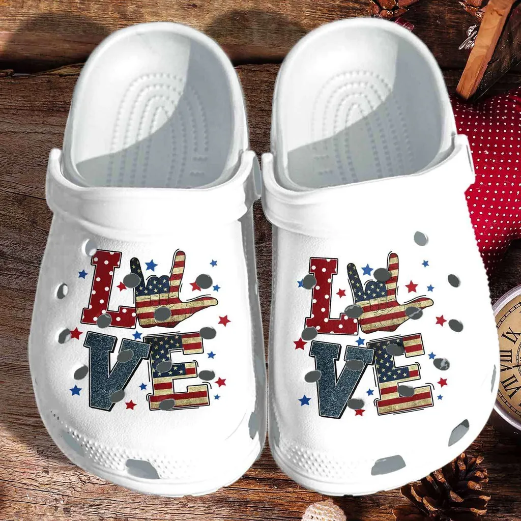 American Flag Love Sign Language 4Th Of July Crocs Crocband Clogs