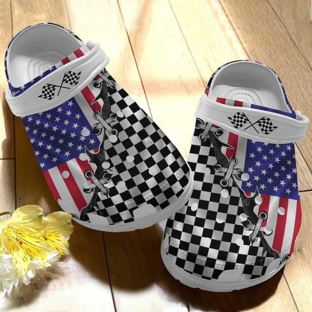 American Flag Racing Gift For Lover Rubber Crocs Clog