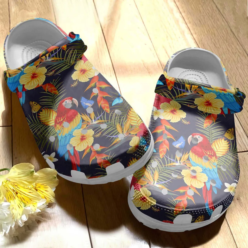 Among Exotic Flower Birds Parrot Colorful Gift For Lover Rubber Crocs Clog