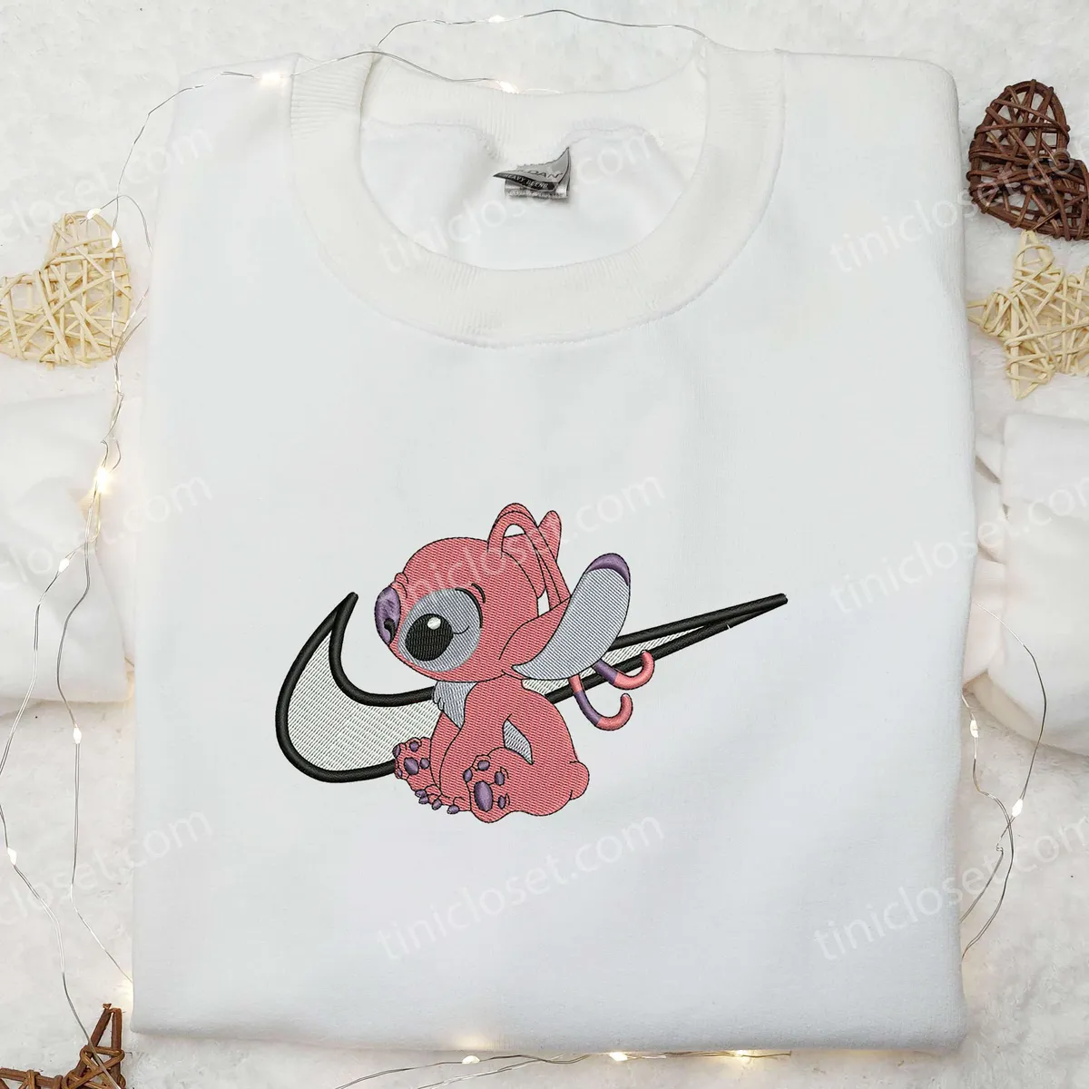 Angel Nike Swoosh Embroidered Shirt, Nike Inspired Embroidered Shirt, Lilo & Stitch Disney Shirts for Family