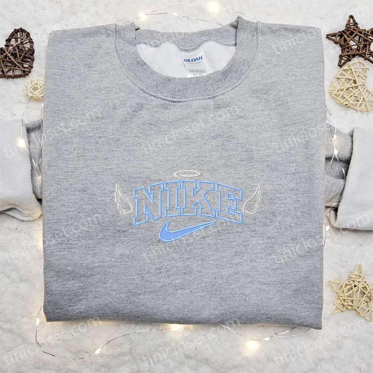 Angel Wings x Nike Embroidered Shirt, Custom Nike Embroidered Shirt, Best Gift for Family