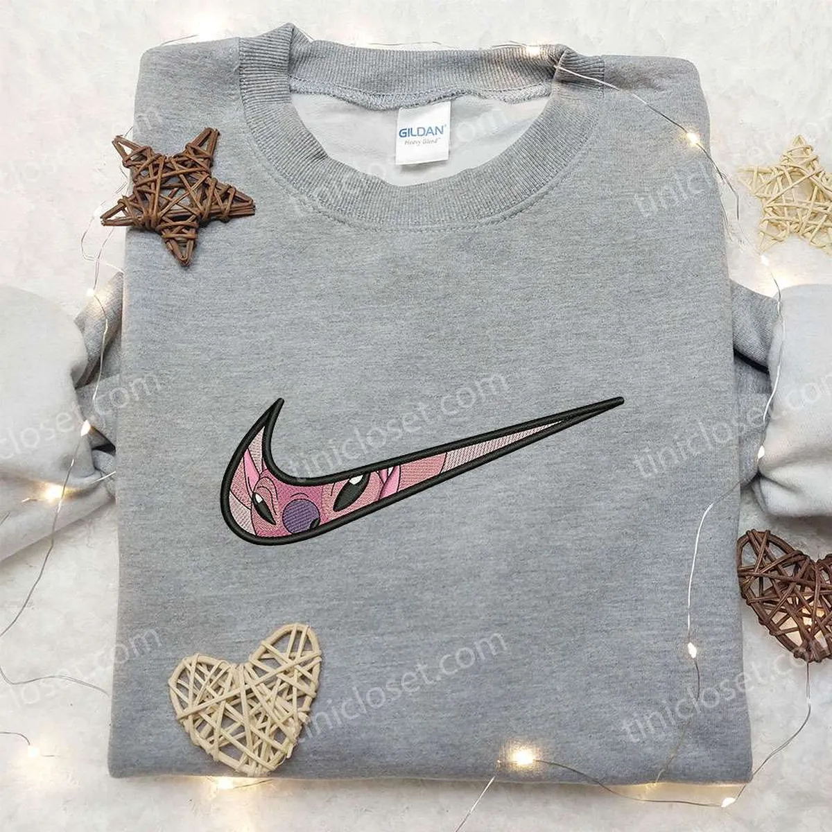 Angel x Nike Swoosh Embroidered Sweatshirt, Lilo and Stitch Disney Embroidered Shirt Shirts, Nike Inspired Embroidered Shirt