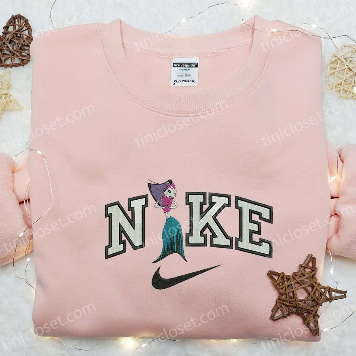 Angie x Nike Cartoon Embroidered Hoodie, Shark Tale Embroidered Shirt, Nike Inspired Embroidered Shirt