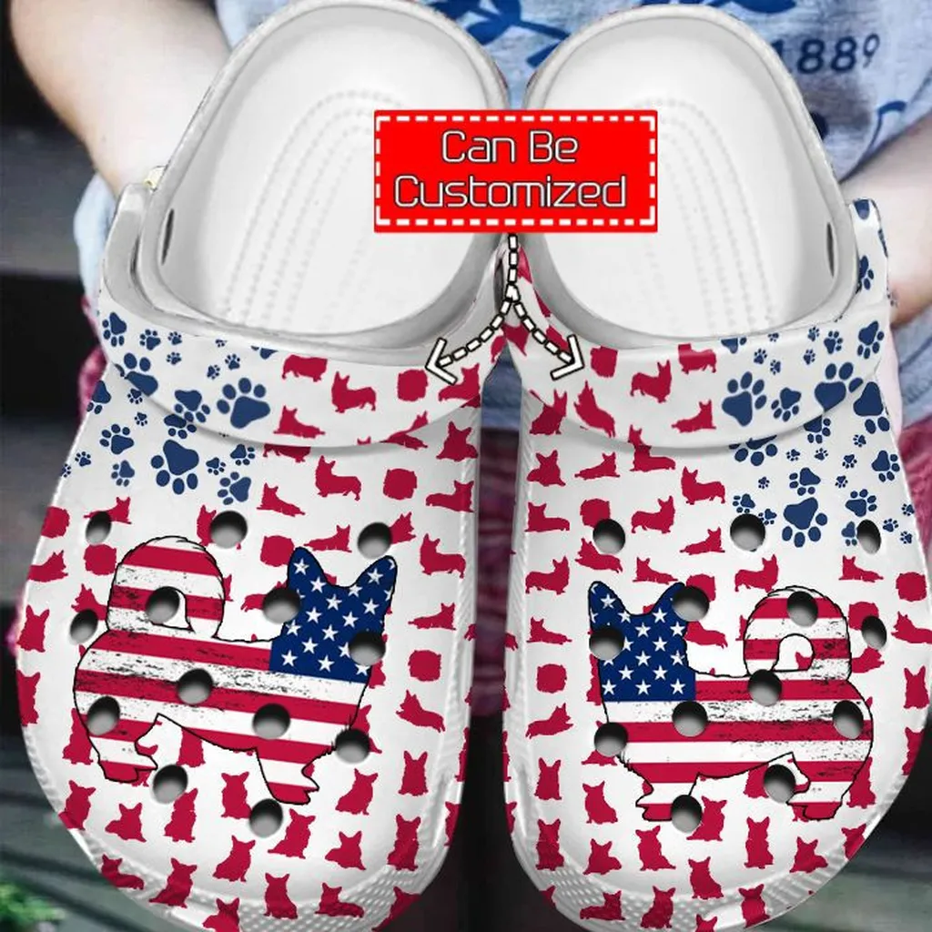 Animal Print Crocs - Corgi American Flag Clog