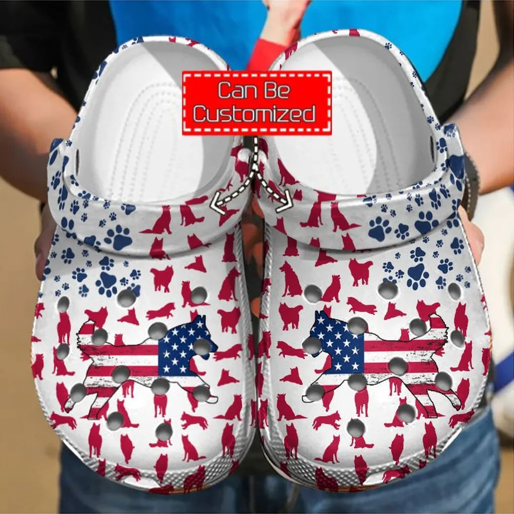 Animal Print Crocs - Siberian Husky American Flag Clog