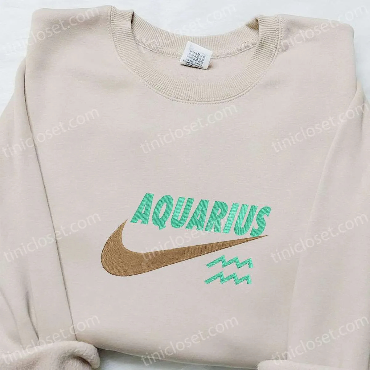 Aquarius Zodiac x Nike Swoosh Embroidered Shirt, Nike Inspired Embroidered Hoodie, Best Gifts For Family