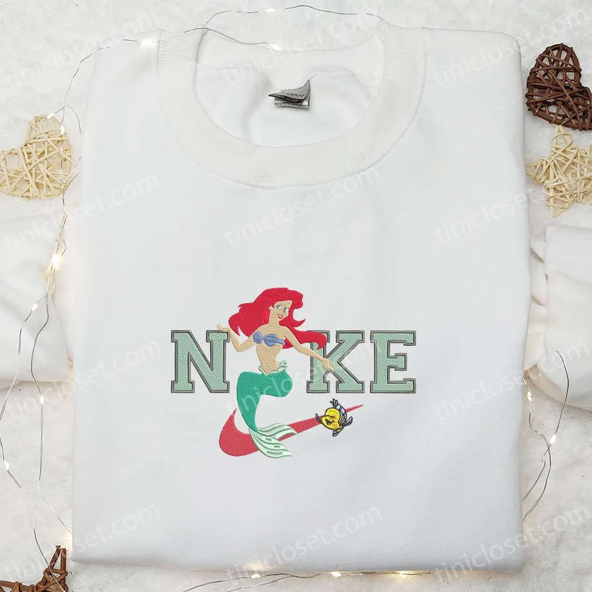 Ariel And Flounder x Nike Embroidered Shirt, Disney Princess Embroidered Hoodie, Best Gifts For Family