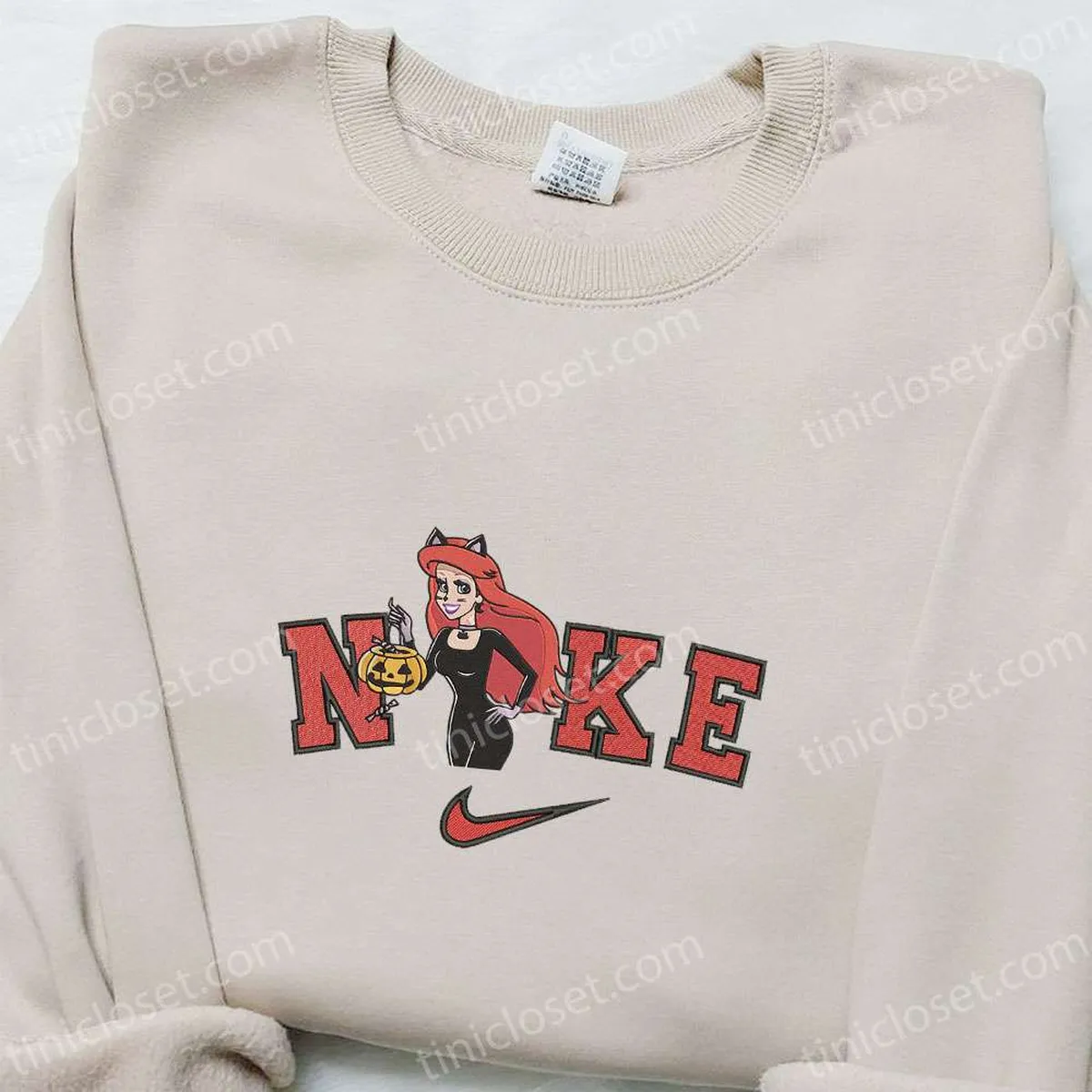 Ariel Cat Pumpkin x Nike Embroidered Sweatshirt, Walt Disney Characters Embroidered Shirt, Best Halloween Gift Ideas