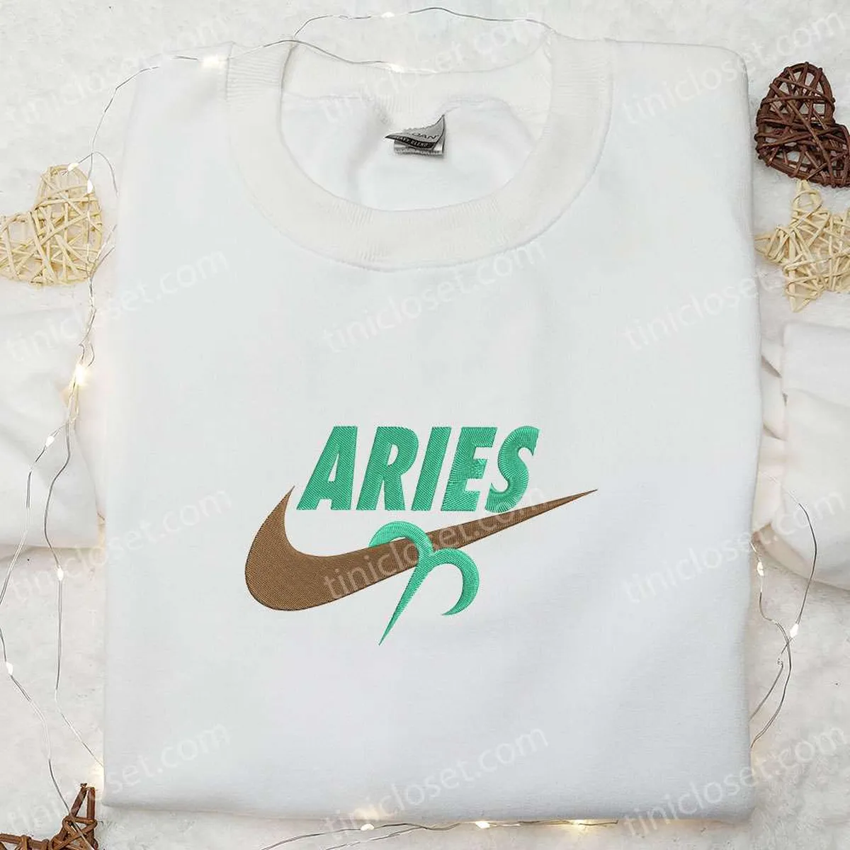 Aries Zodiac x Nike Swoosh Embroidered Shirt, Nike Inspired Embroidered Hoodie, Best Gift Ideas For Family