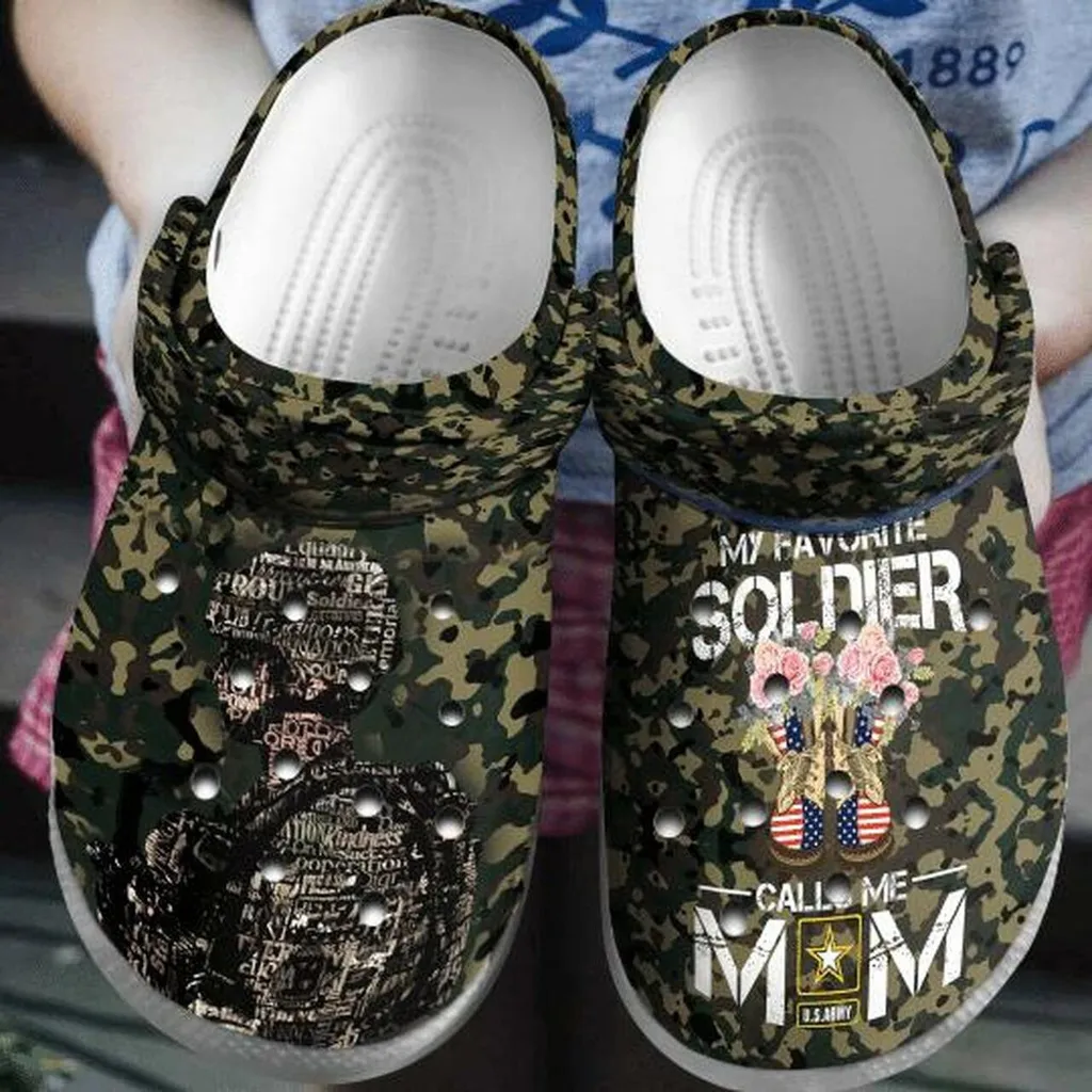 Army Camo My Favorite Soldier Call Me Mom Comfortable Classic Water Rubber Crocs Clog