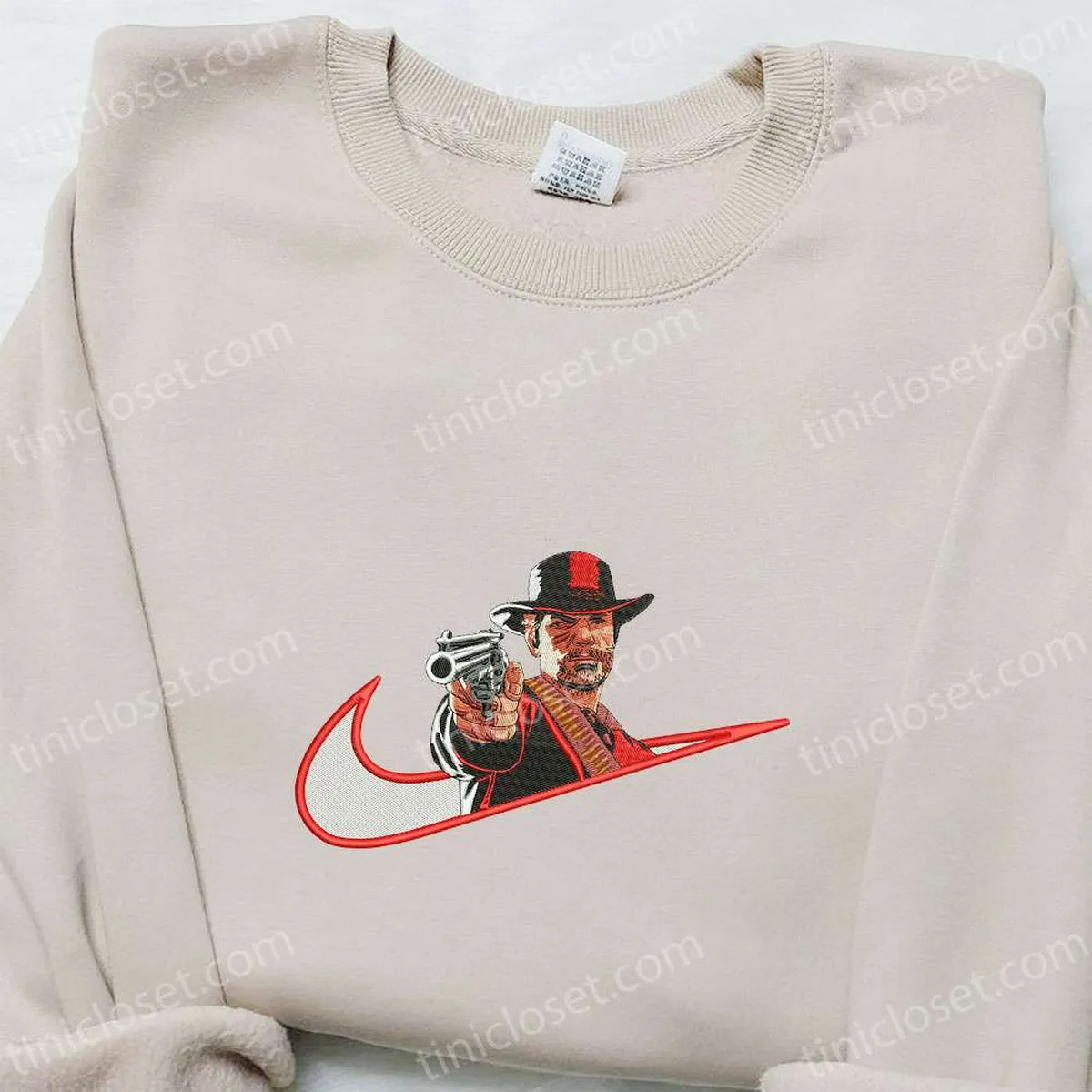 Arthur Morgan Red Dead x Nike Swoosh Embroidered Shirt, Video Game Characters Embroidered Hoodie, Nike Inspired Embroidered Sweatshirt