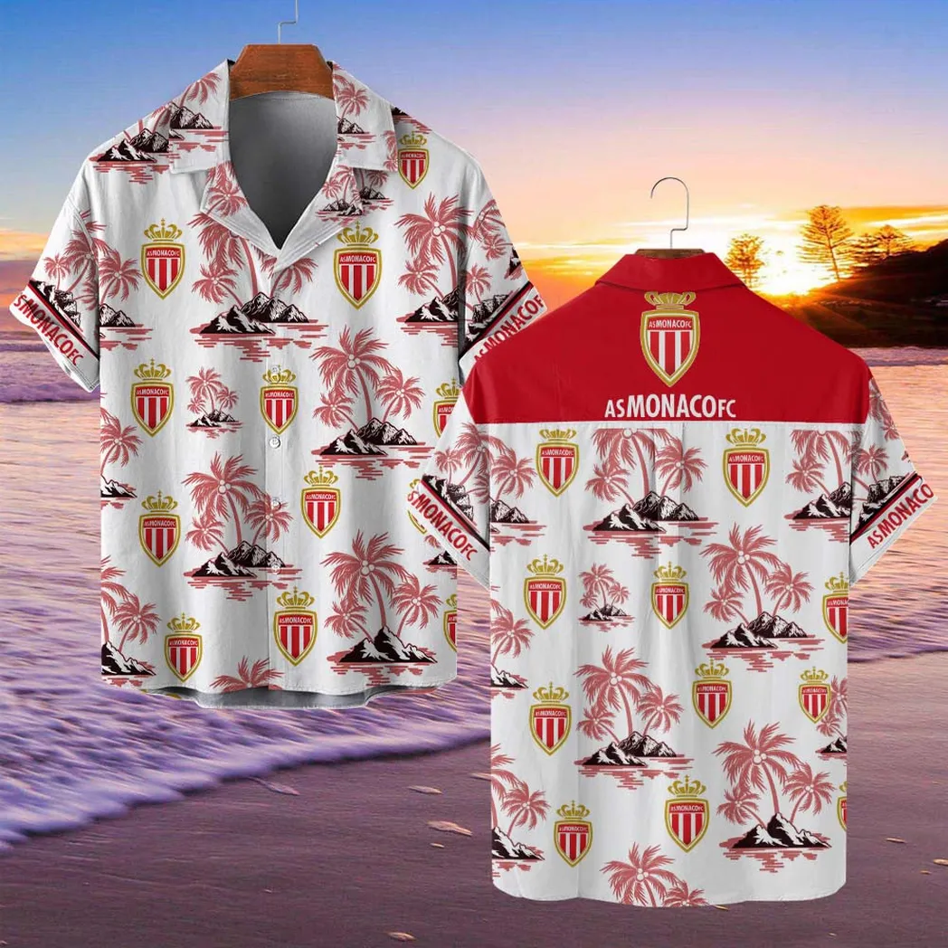 AS Monaco Hawaiian Shirt Style Classic Oversized Hawaiian, Unisex Hawaiian Shirt