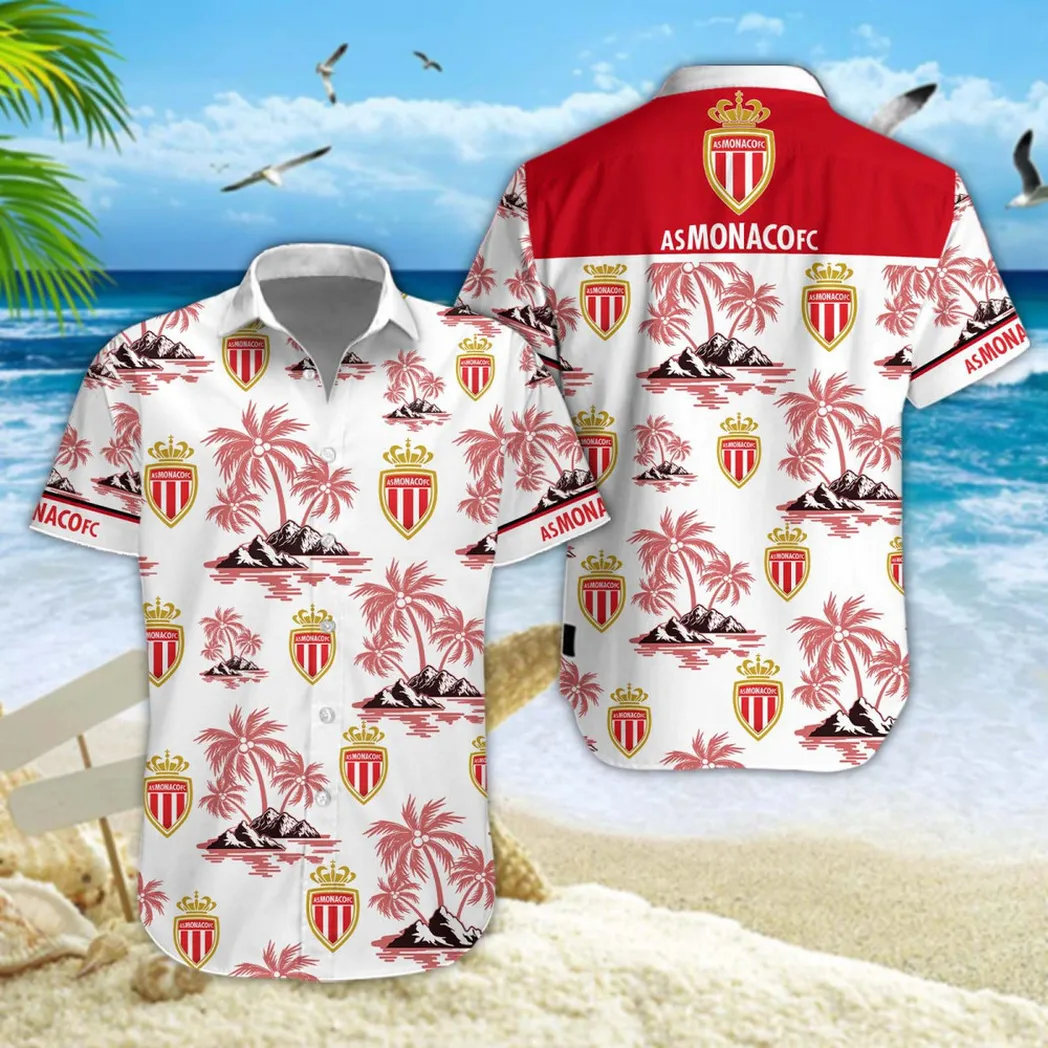 AS Monaco Hawaiian Shirt Style Classic Oversized Hawaiian, Unisex Hawaiian Shirt Trending Summer