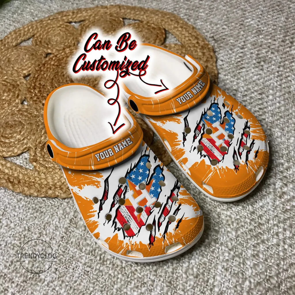 Astros Crocs Personalized HAstros Baseball Ripped American Flag Clog