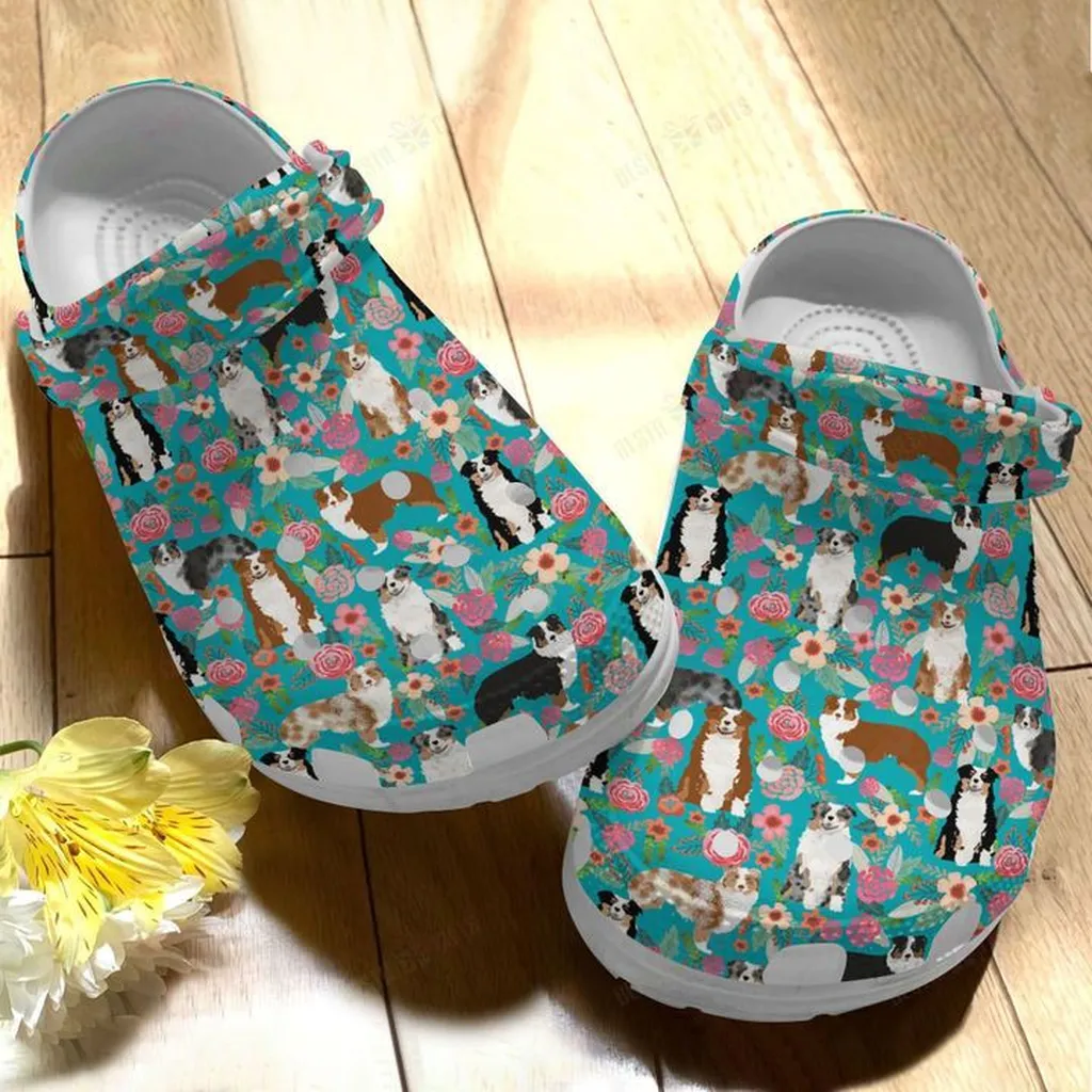 Australian Shepherd Floral Crocs Classic Clogs