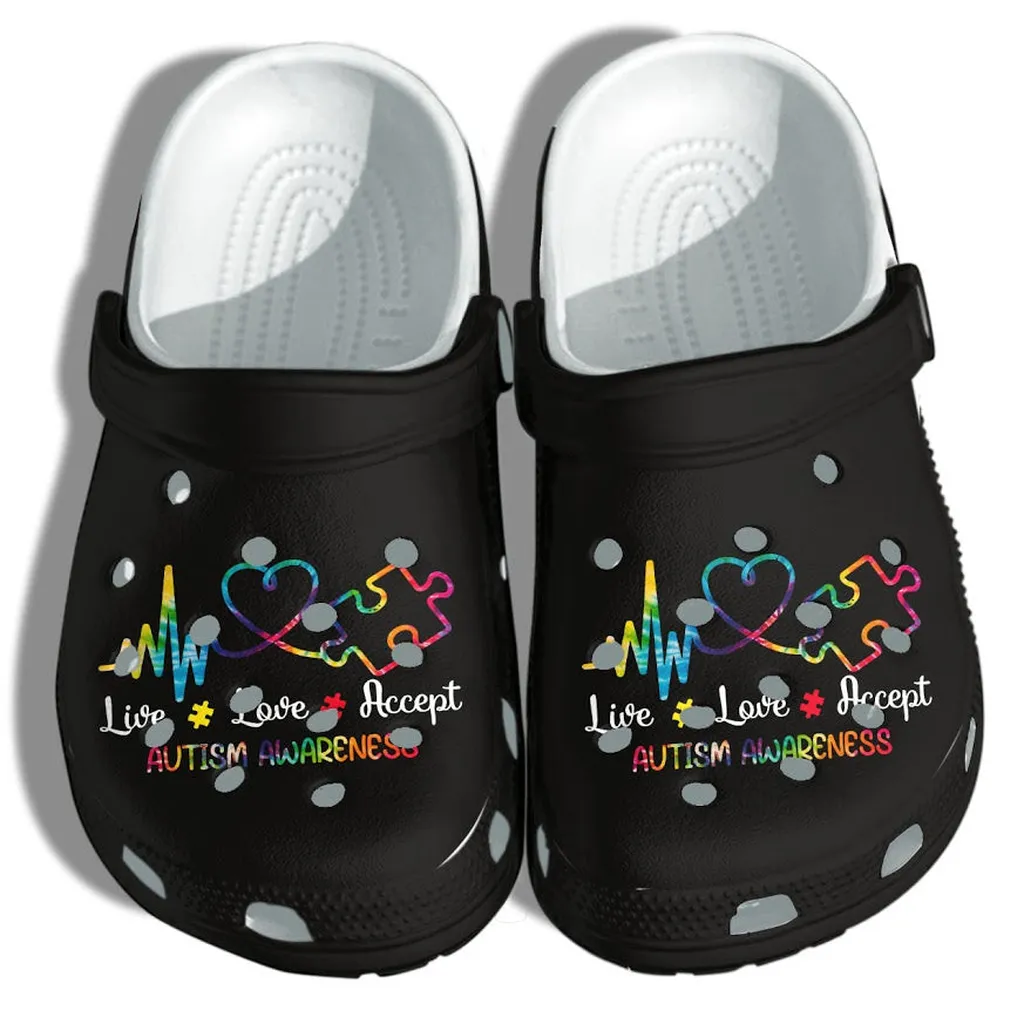 Autism Awareness Crocs Heartbeat Live Love Accept Crocband Clog