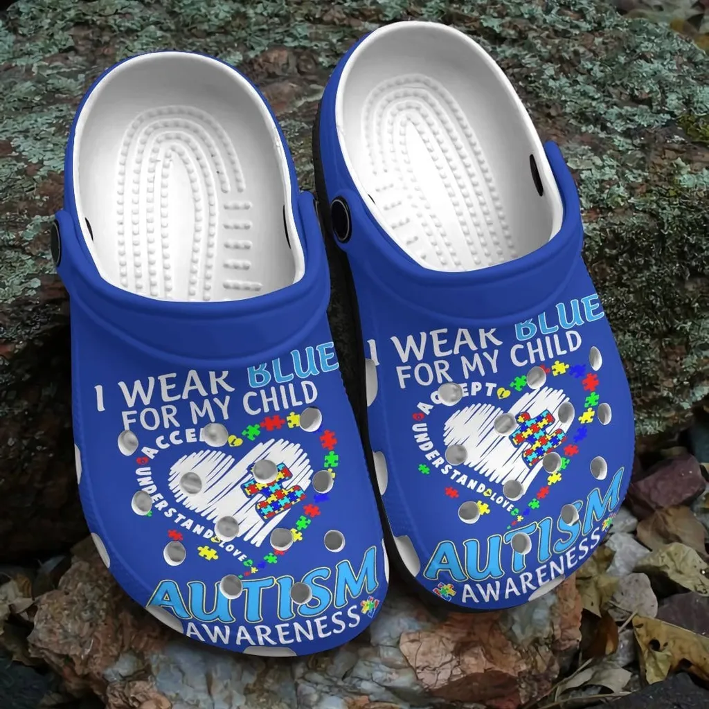 Autism Awareness Crocs I Wear Blue For My Child Crocband Clog