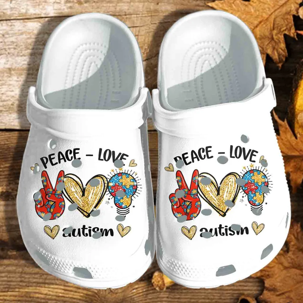 Autism Awareness Crocs Peace Love Autism Crocband Clog