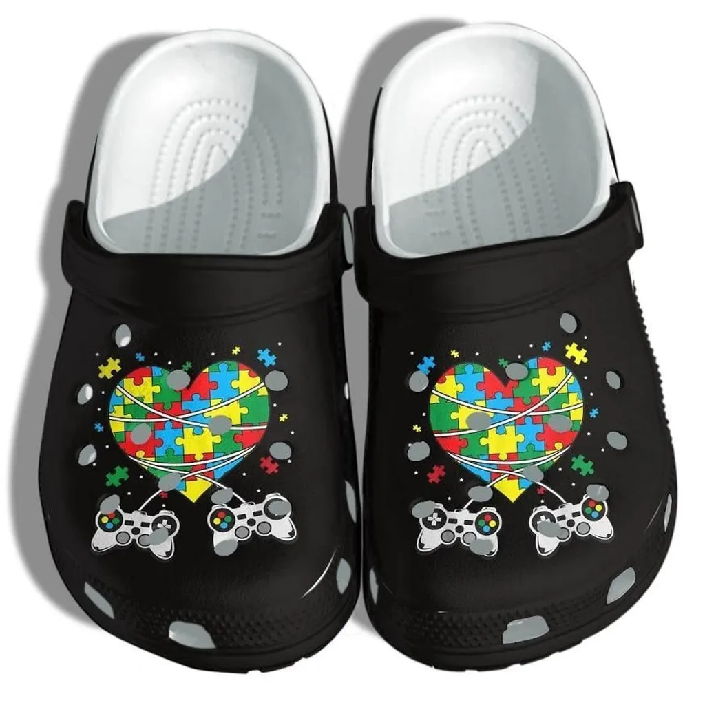 Autism Awareness Crocs Video Game Heart Puzzle Crocband Clog