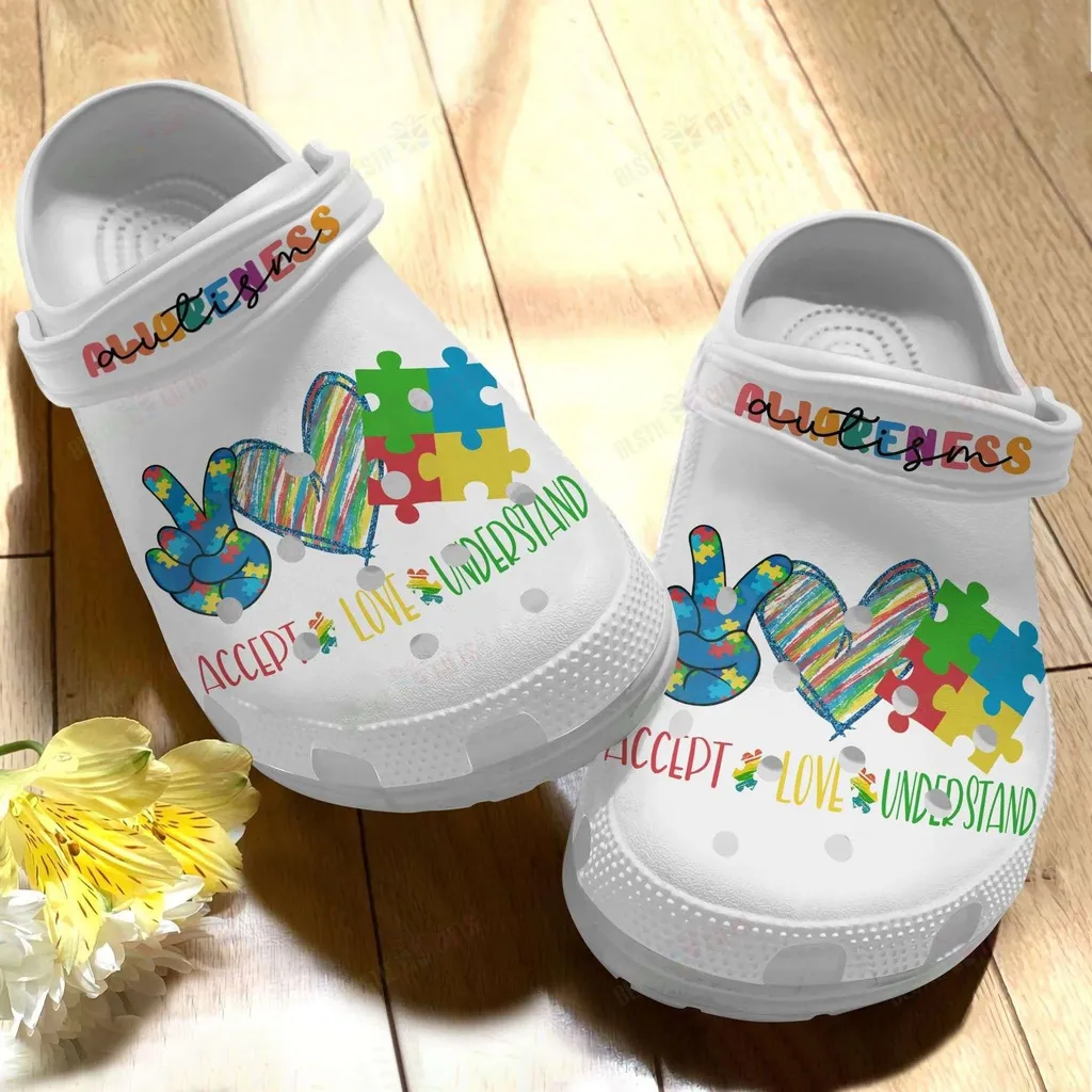 Autism Awareness Day Accept Understand Love Puzzle Pieces Crocs Crocband Clog