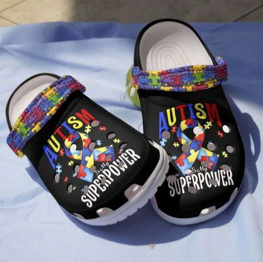 Autism Awareness Day Autism Is My Superpower Ribbon Puzzle Pieces Crocs Crocband Clog