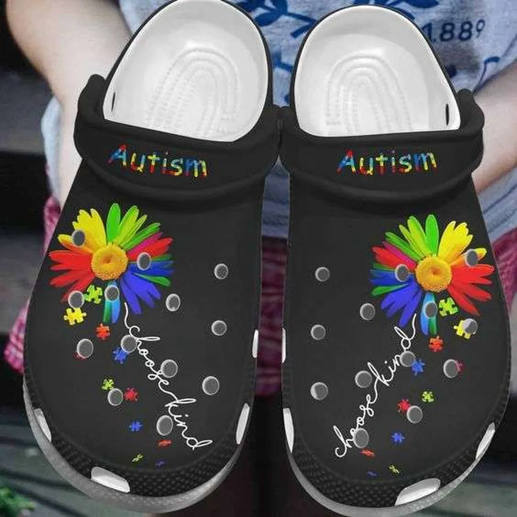 Autism Awareness Day Daisy Flower Choose Kind Puzzle Pieces Crocs Crocband Clog