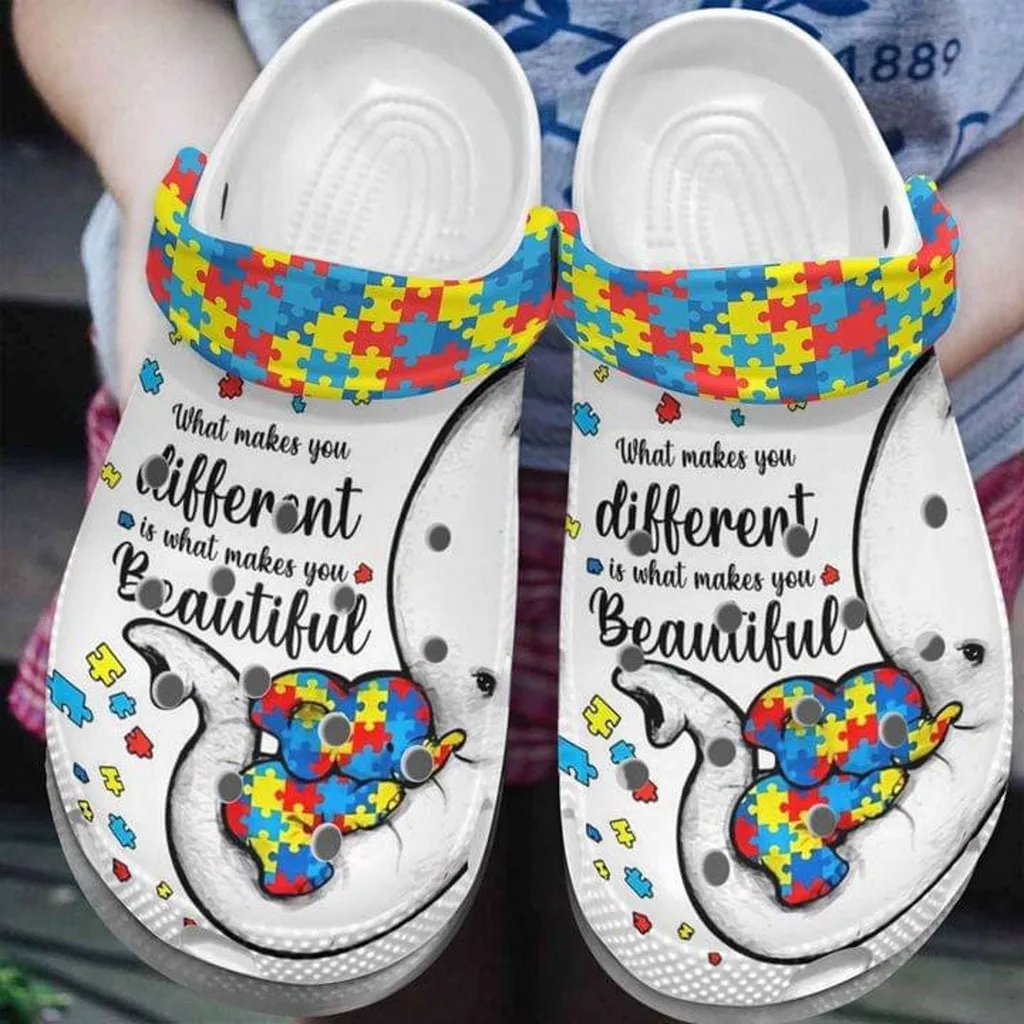 Autism Awareness Day Elephant Mom And Her Baby Different Makes You Beautiful Puzzle Piece Crocs Crocband Clog