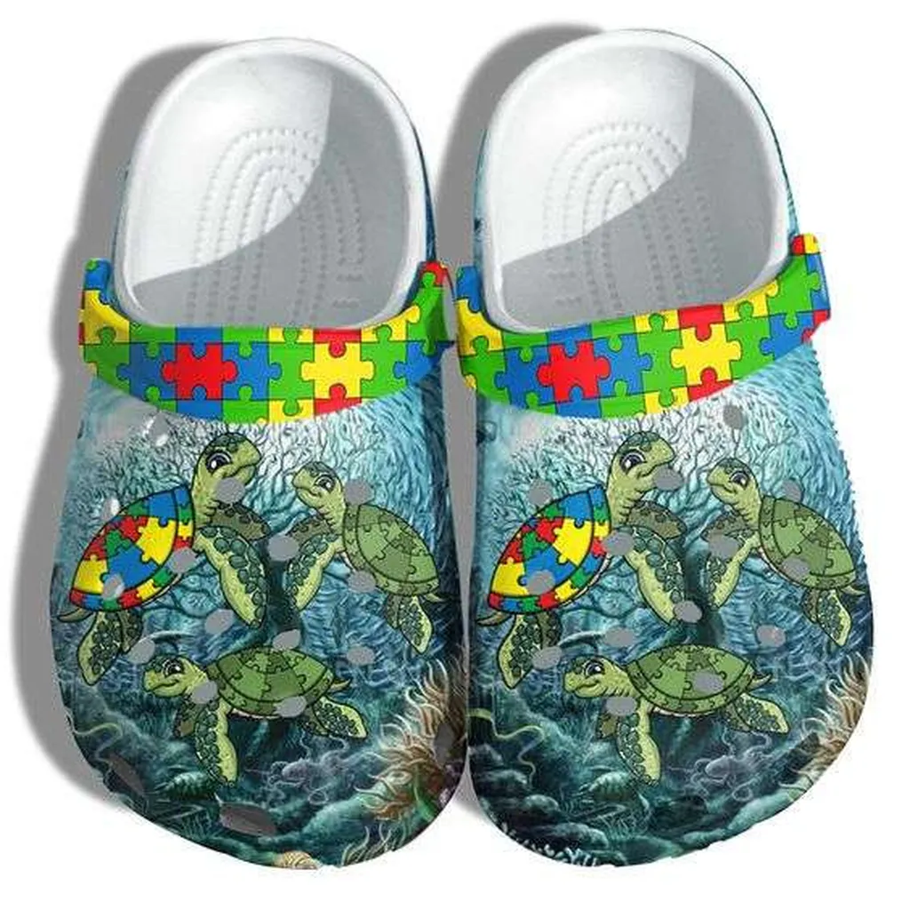 Autism Awareness Day Family Turtle Autism Puzzle Pieces Crocs Crocband Clog