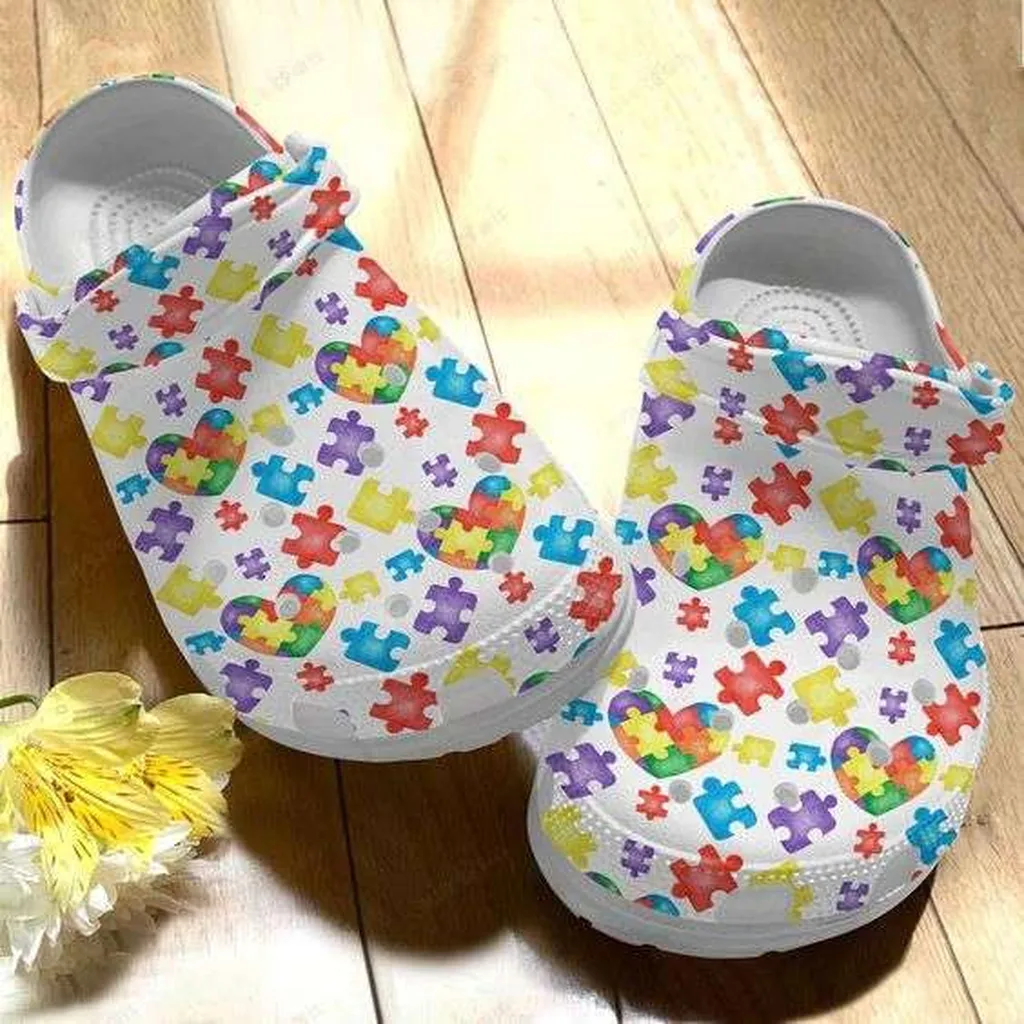 Autism Awareness Day Heart Autism Puzzle Pieces Crocs Crocband Clog